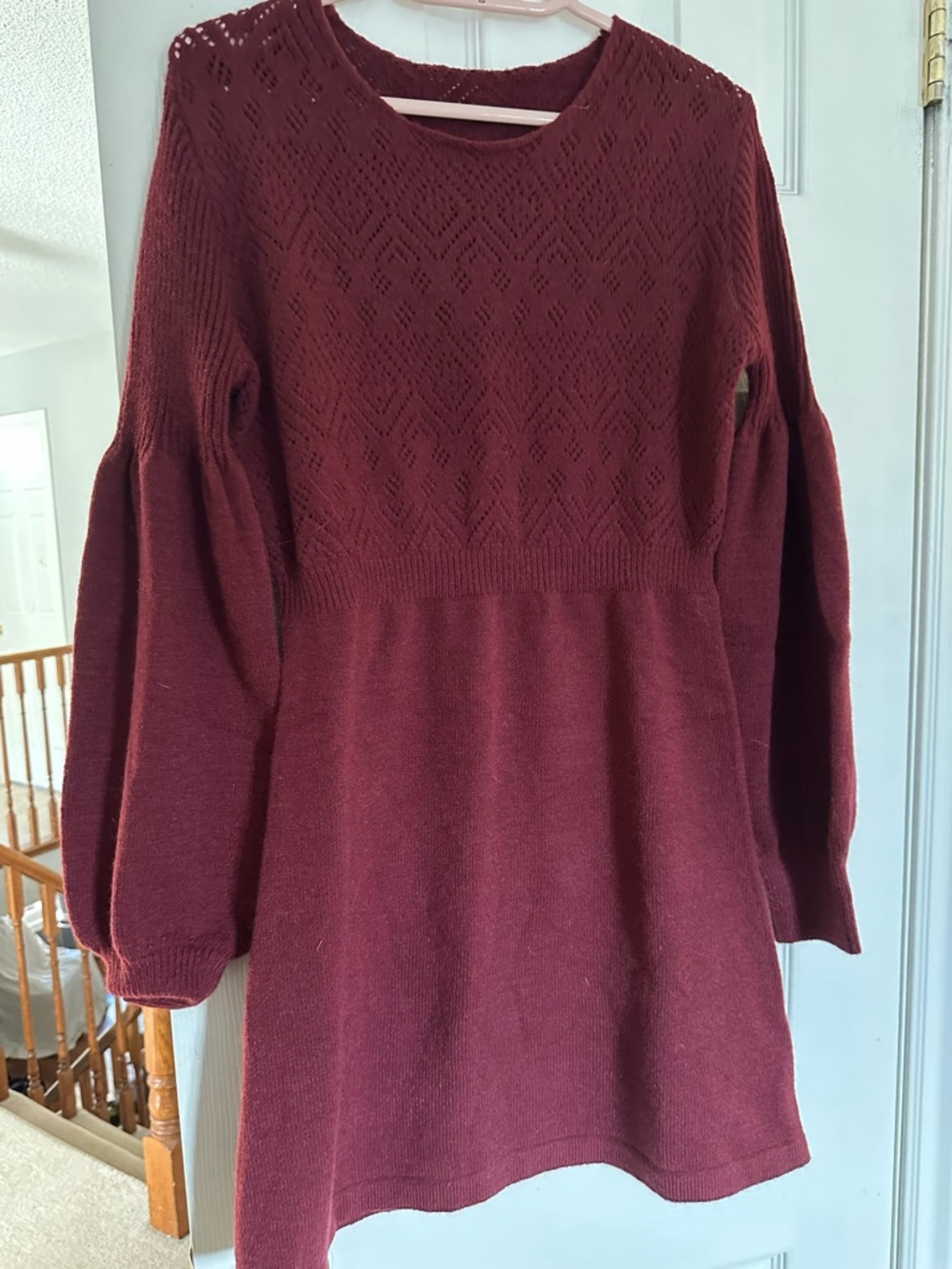 SHEIN Burgundy Knit Long Sleeve Tunic Dress